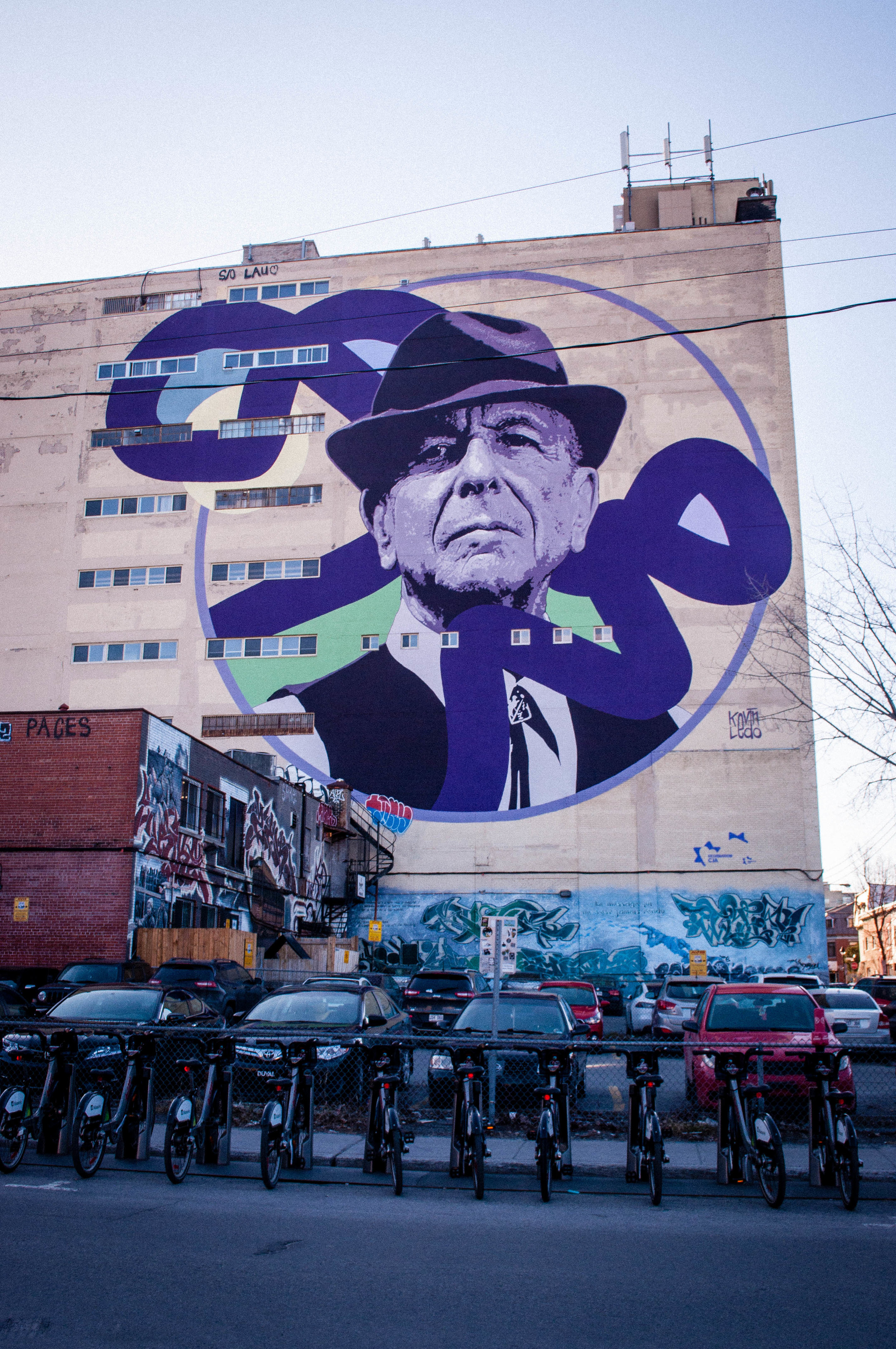 Montreal street art -Mural on Boulevard Saint-Laurent (Montreal) of Leonard Cohen. Graffiti proposed as the best street art in Montreal
