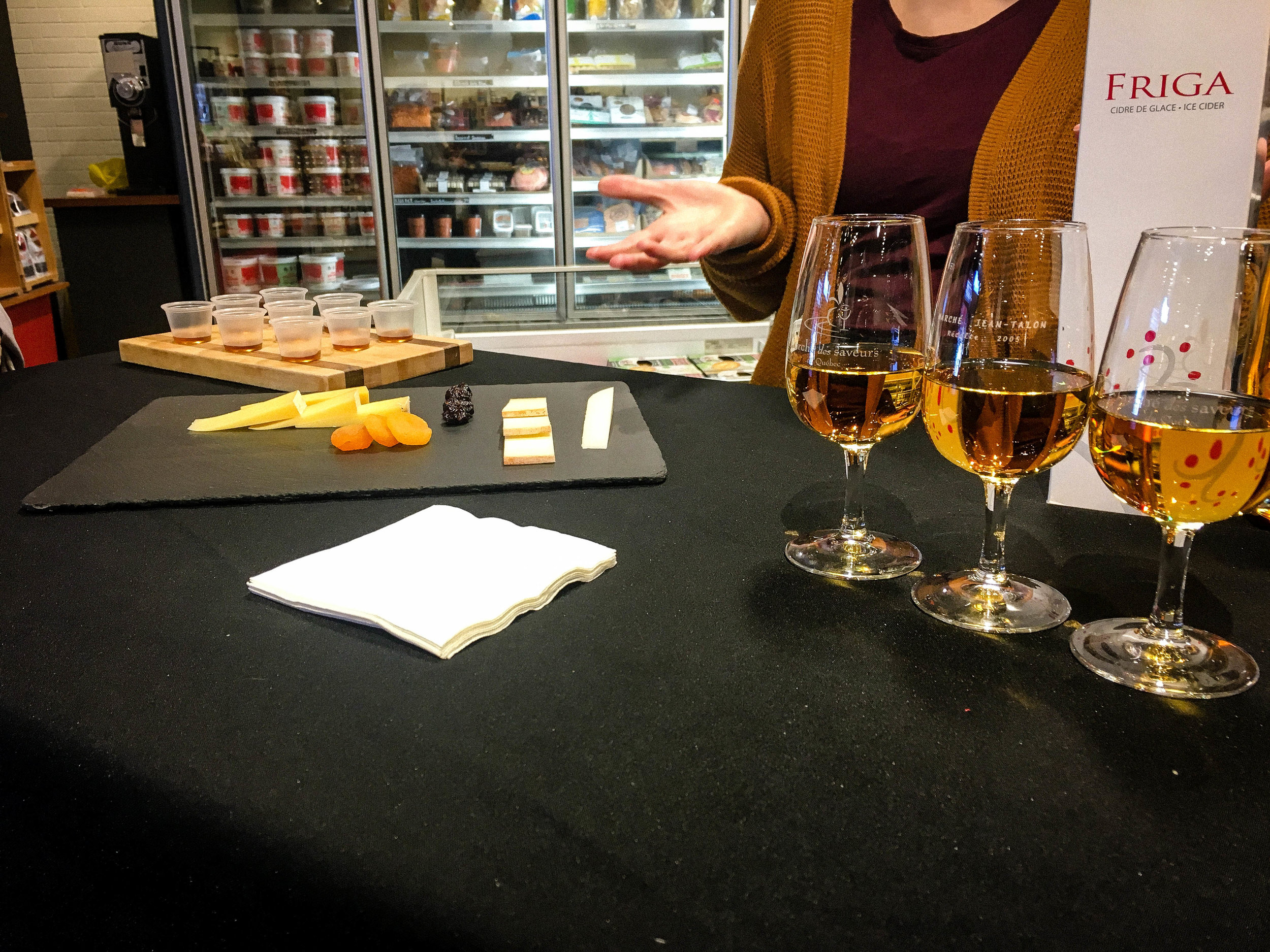 Cheese, Ice cider and maple syrup tasting from the Food Tour of Jean Talon Market 