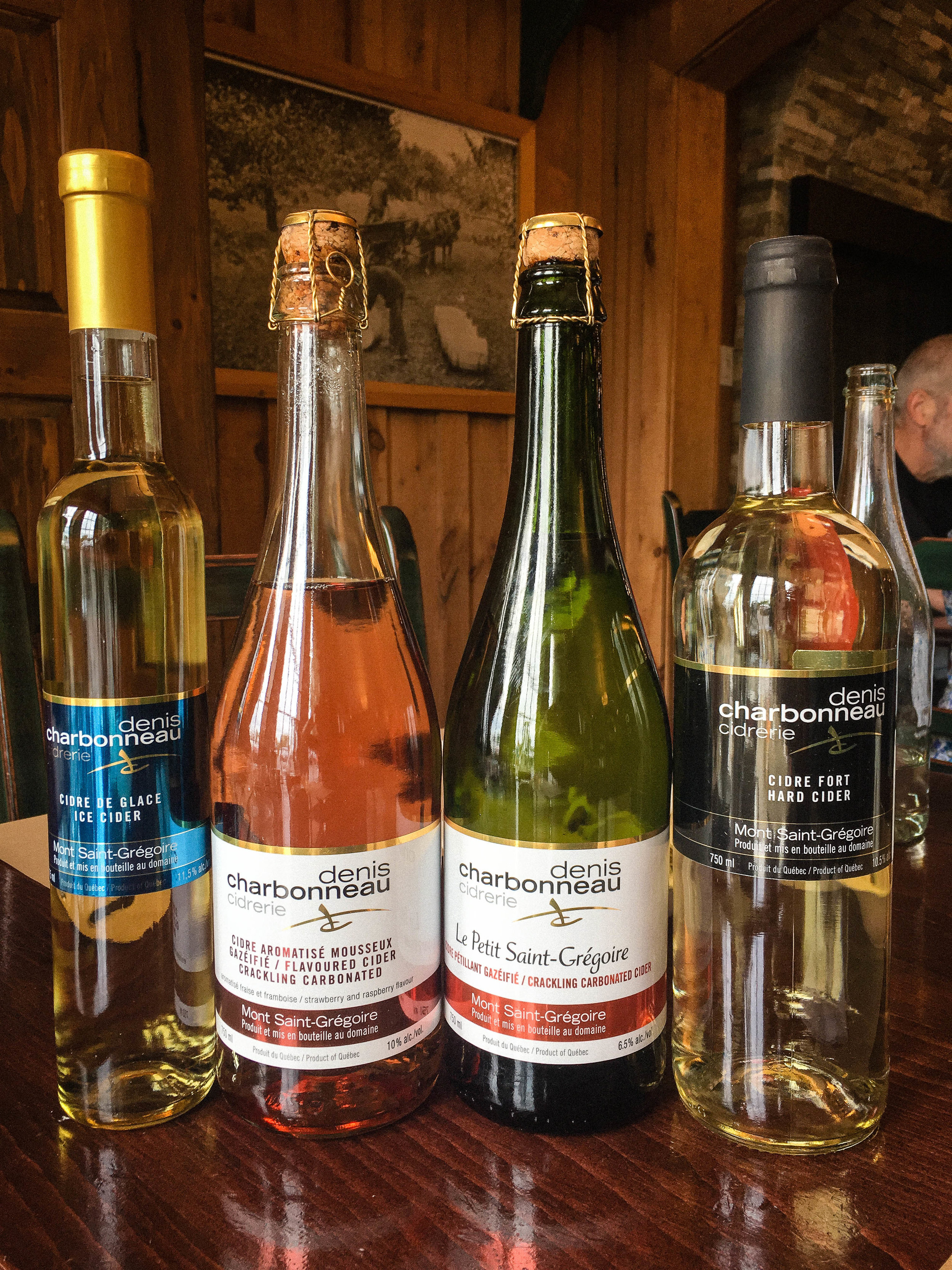 The different ciders offered at Denis Charbonneau