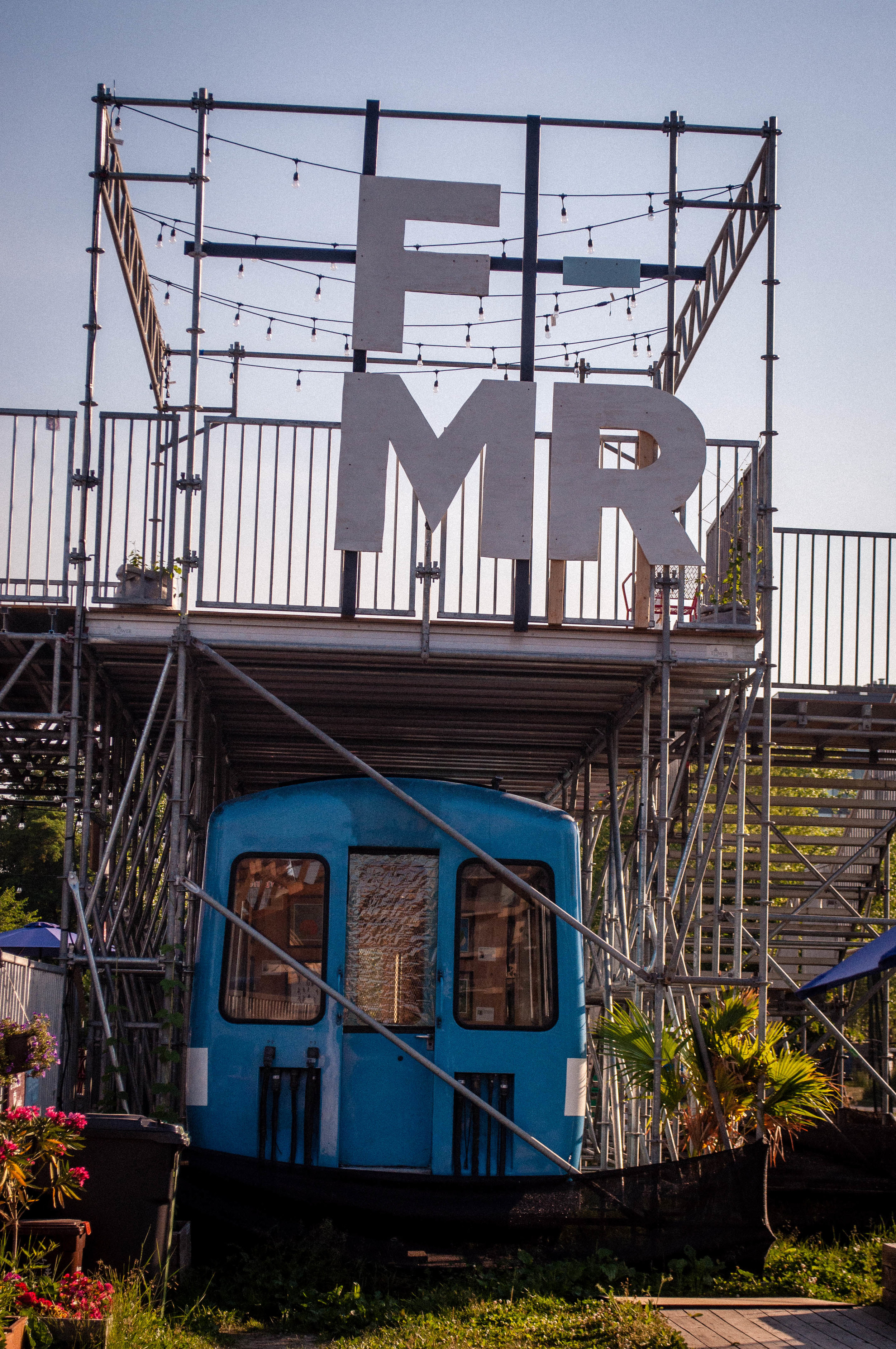 Station F-MR with old metro cars, one of the 6 original terraces to enjoy the summer in Montreal