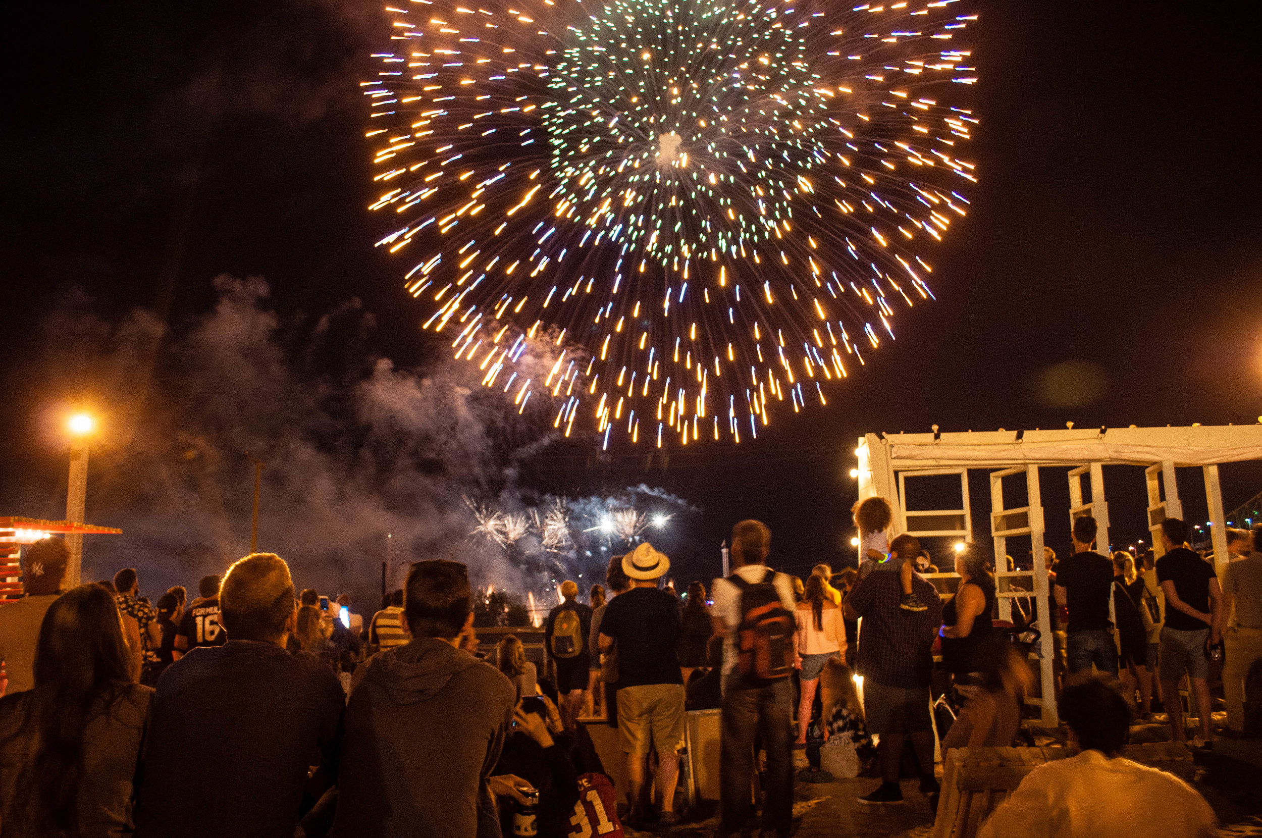 Fireworks at Village au Pied-du-Courrant, one of the 6 original terraces to enjoy the summer in Montreal