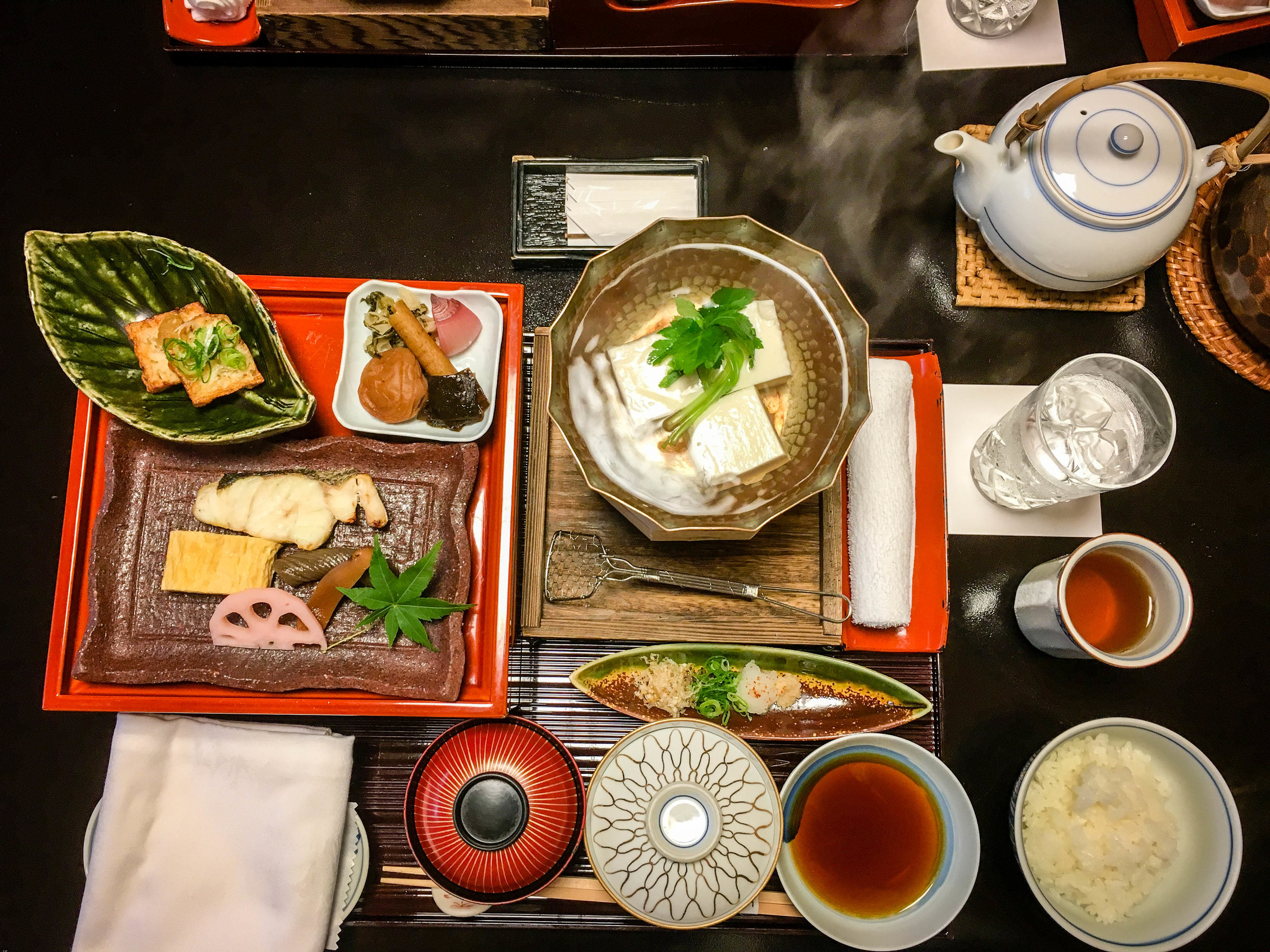 Dishes at a Ryokan. Experiencing a ryokan in a must do for couples doing their honeymoon in Japan