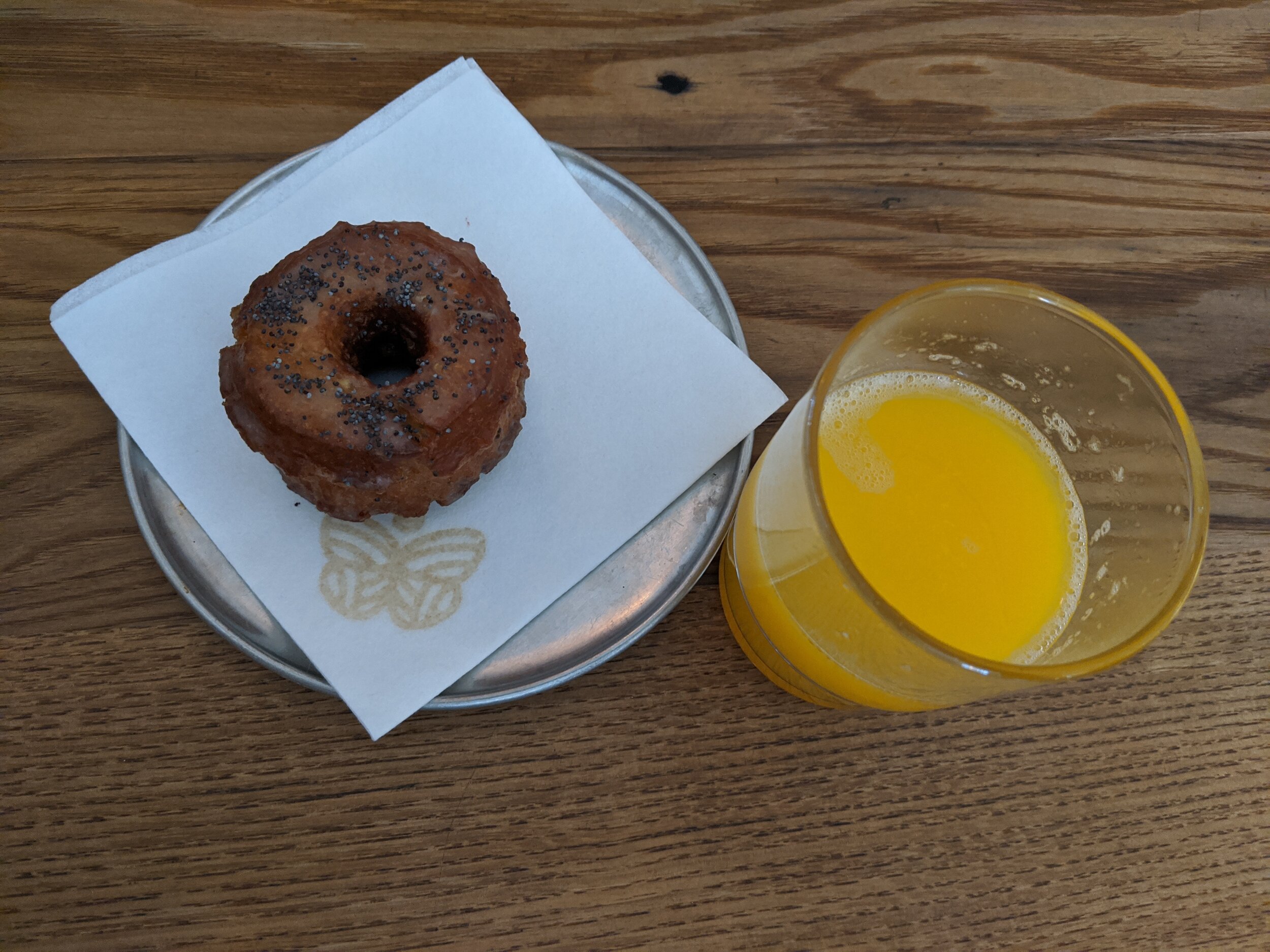 Milkweed donut and orange juice