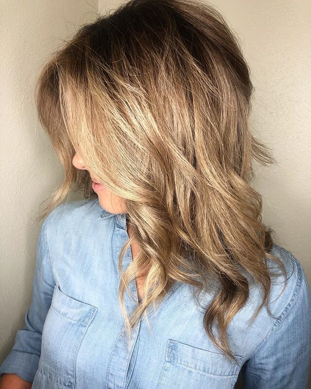 Such a pretty color correction. I wish I had a before photo. The main reason I call this a color correction is because She was platinum blonde with a grow out of about 2 inches. So returning blonde to a natural blonde state is always a challenge! But