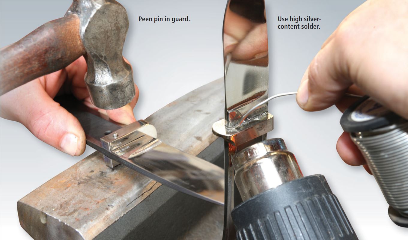 Peen pin in guard use high silver-content solder