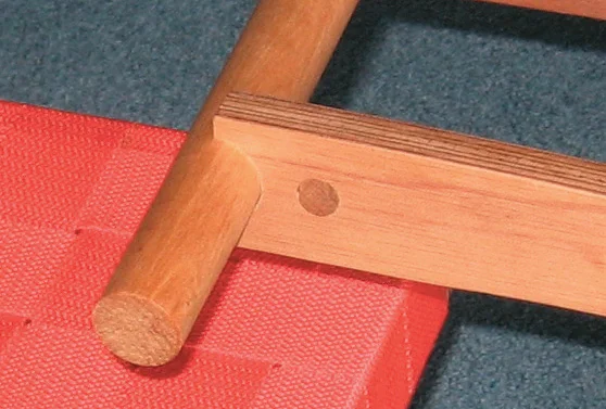 Dowel glued across ply at right angles to screw hole