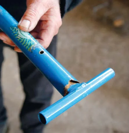 Part of the frame of a modern kid’s trike. “Some of these new bikes are rubbish and just snap in two—the metal is more like tinfoil.”
