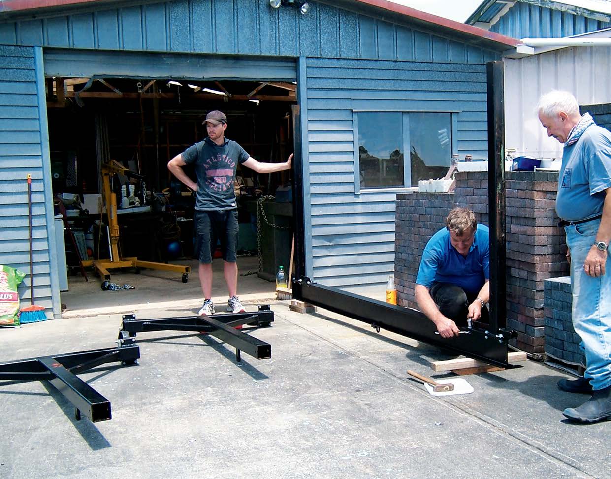Geoff bolts beam and sliding stanchion (upside-down) together