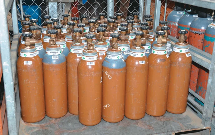 Helium bottles stored