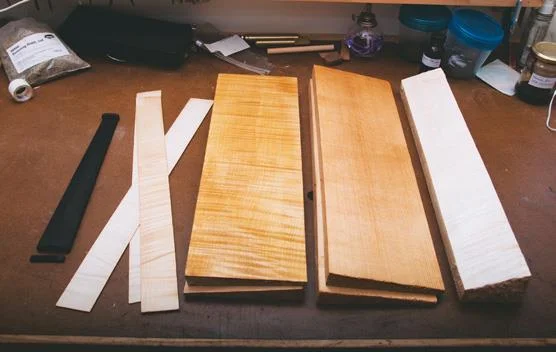 Traditional woods (from left) ebony, maple, spruce.