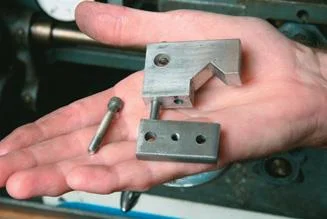 Partly assembled stop. Note screw in hole for gripping stop or dial gauge.