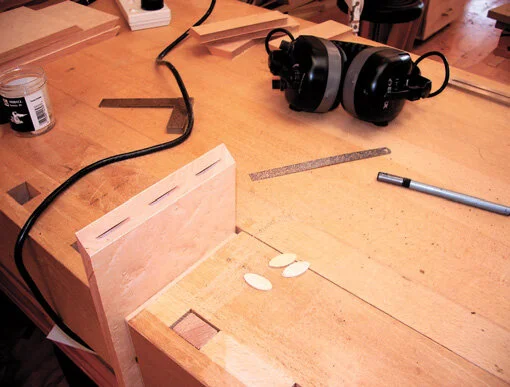 The mitre with biscuits cut to help with alignment and strength.