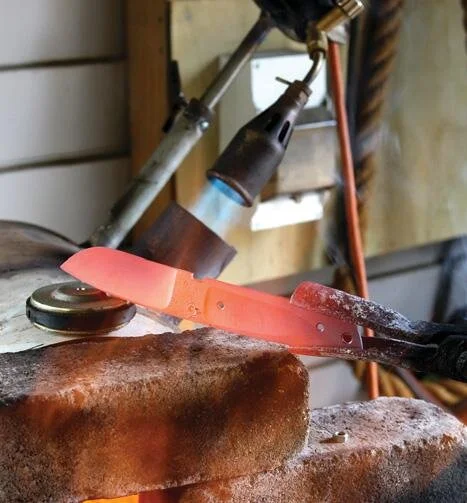 Blade heat-treated in gas forge