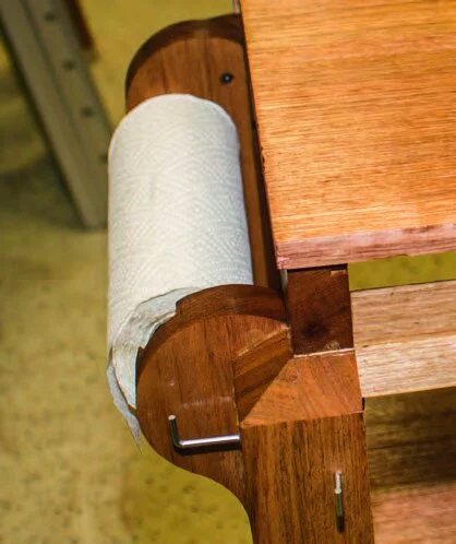 Broom handle as paper towel holder at other end