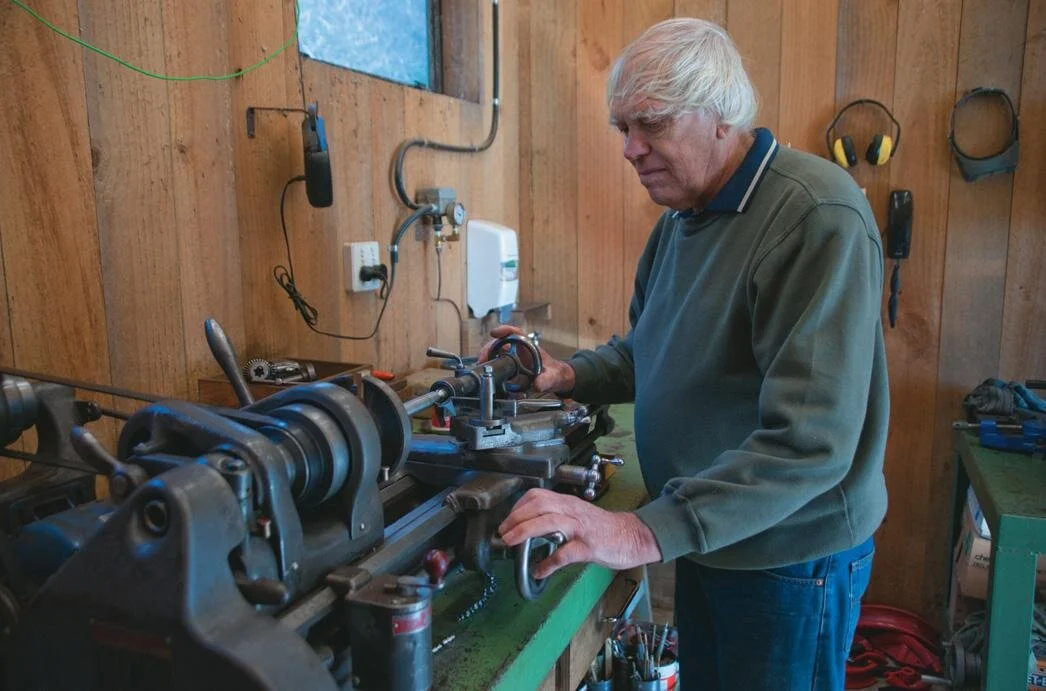 Peter using 1937 South Bend lathe. “My Dad bought it for me when I was eight and I have used it ever since”