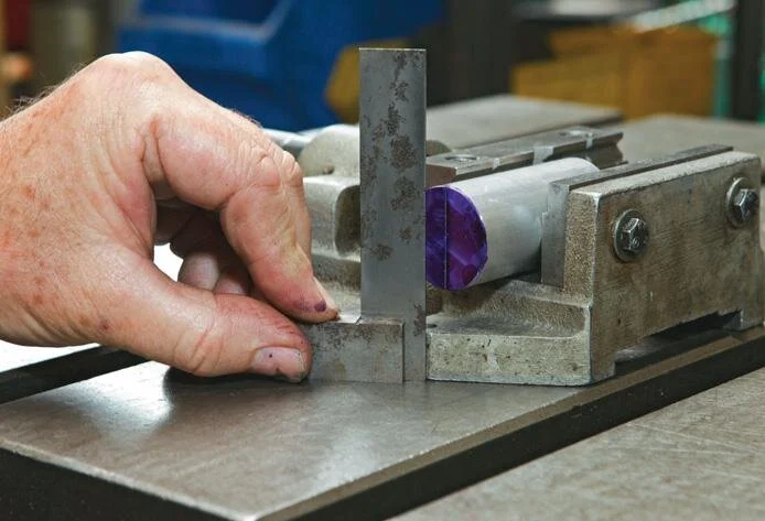 Using square to set up for cross drilling in drill vice