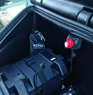 Deep-cycle battery in storage box will provide up to 15 days’ power for LED lights, fridge fan, sink pump, USB ports for tablets etc