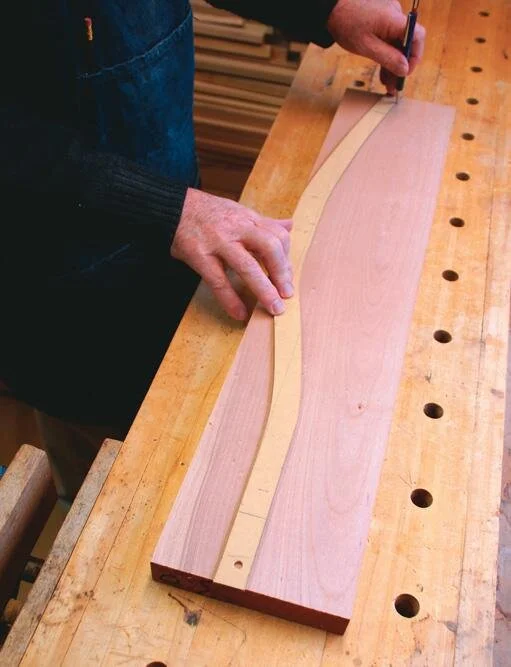 Use the template to mark out the side rails. Note the front reference point