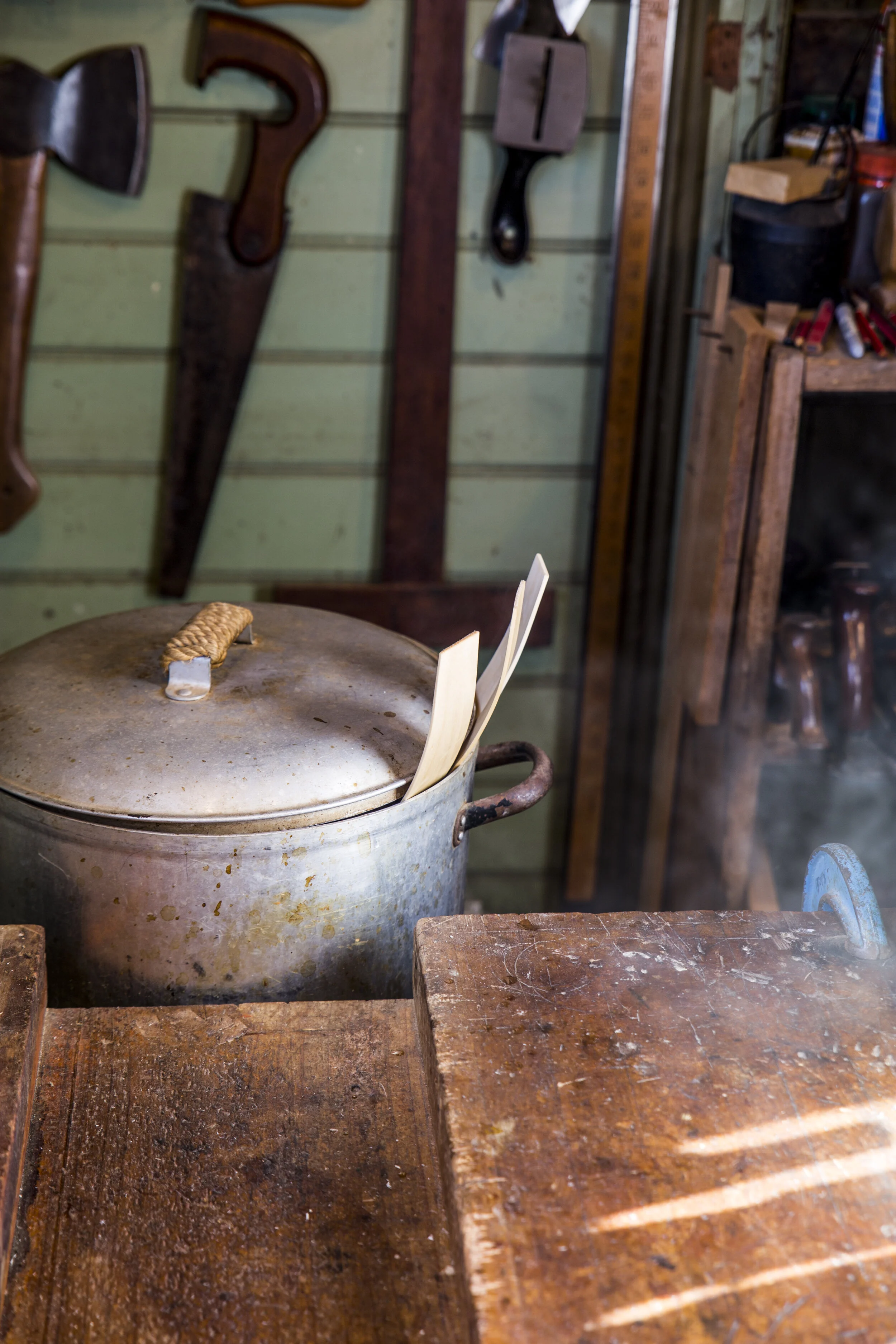 Planks dunked in boiling water become pliable