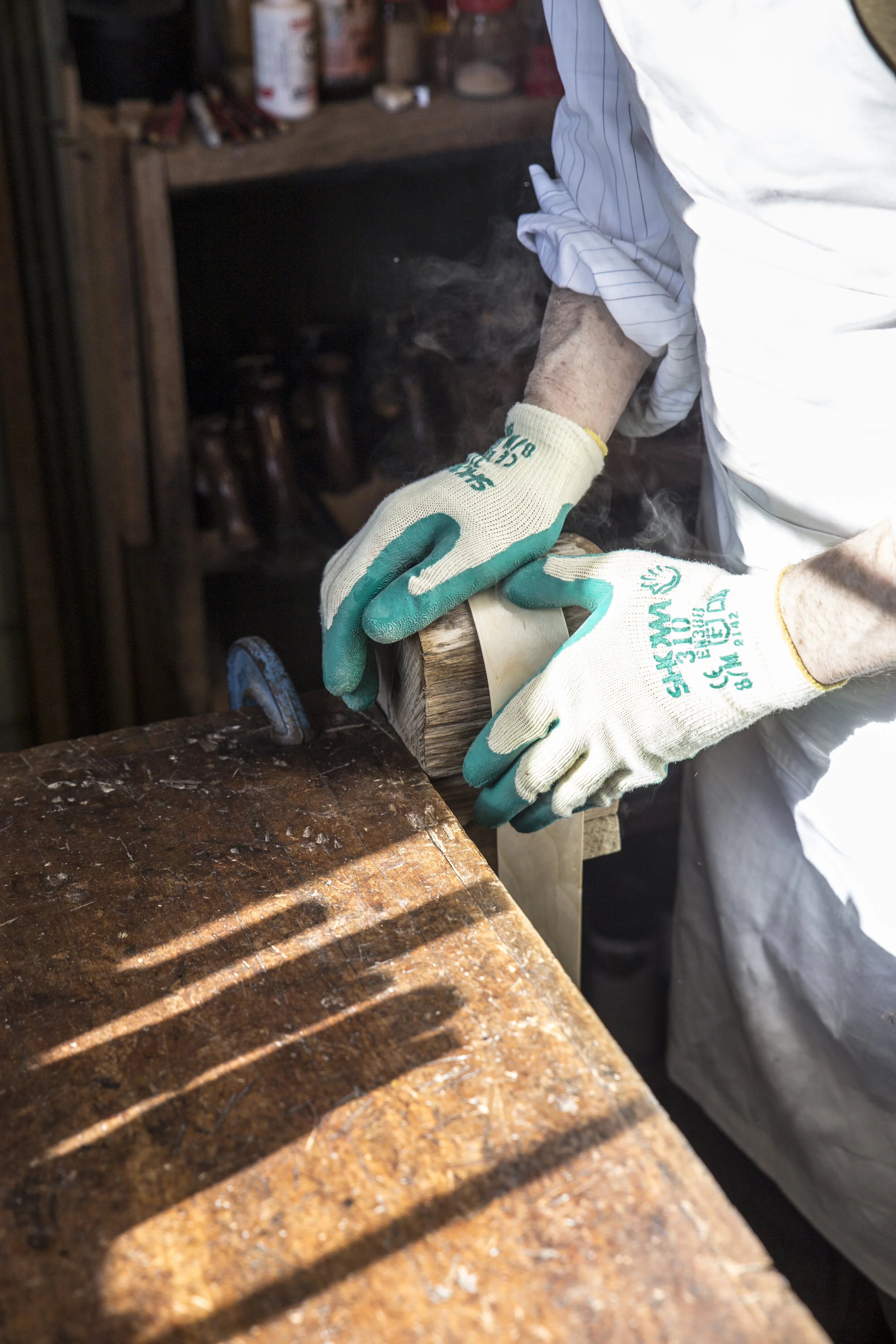 Soaked, rubbery planks bend easily