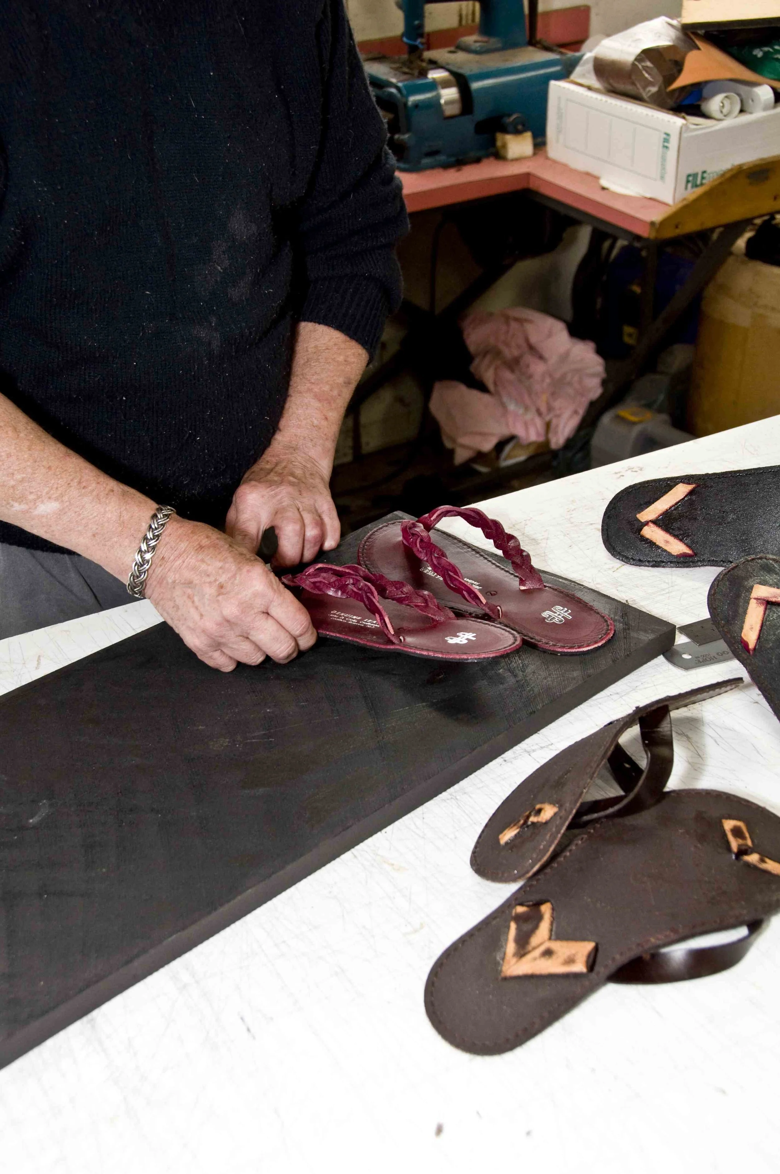 Attaching the jandals to the wedge rubber sole