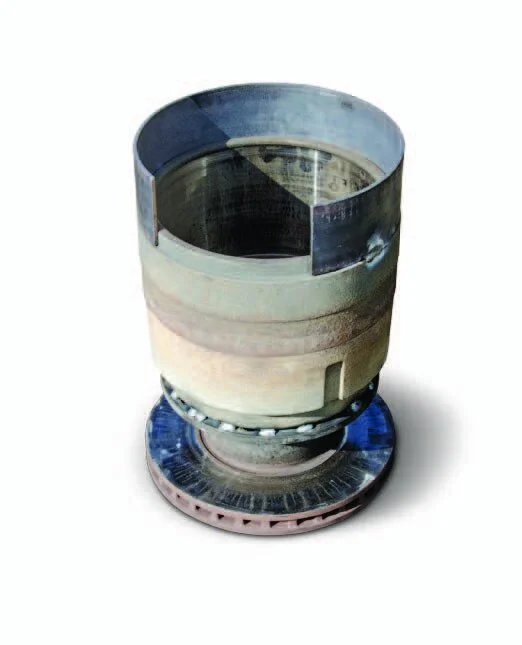 The bottom half of the brazier awaiting the other drum with the chimney