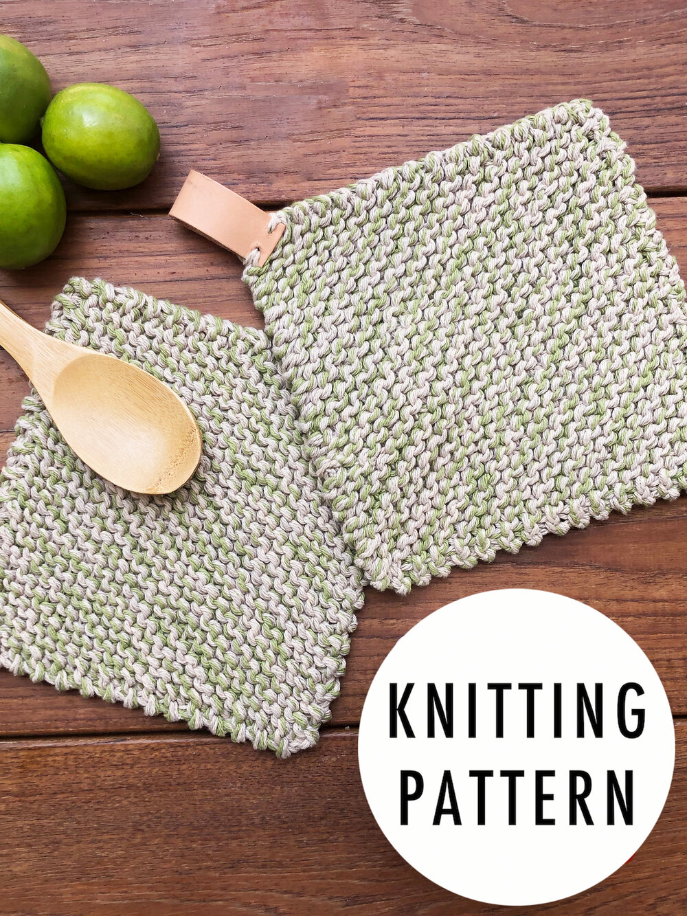 Pot Holders and Dish Cloth Matching Set, 2 Thick Large Potholders