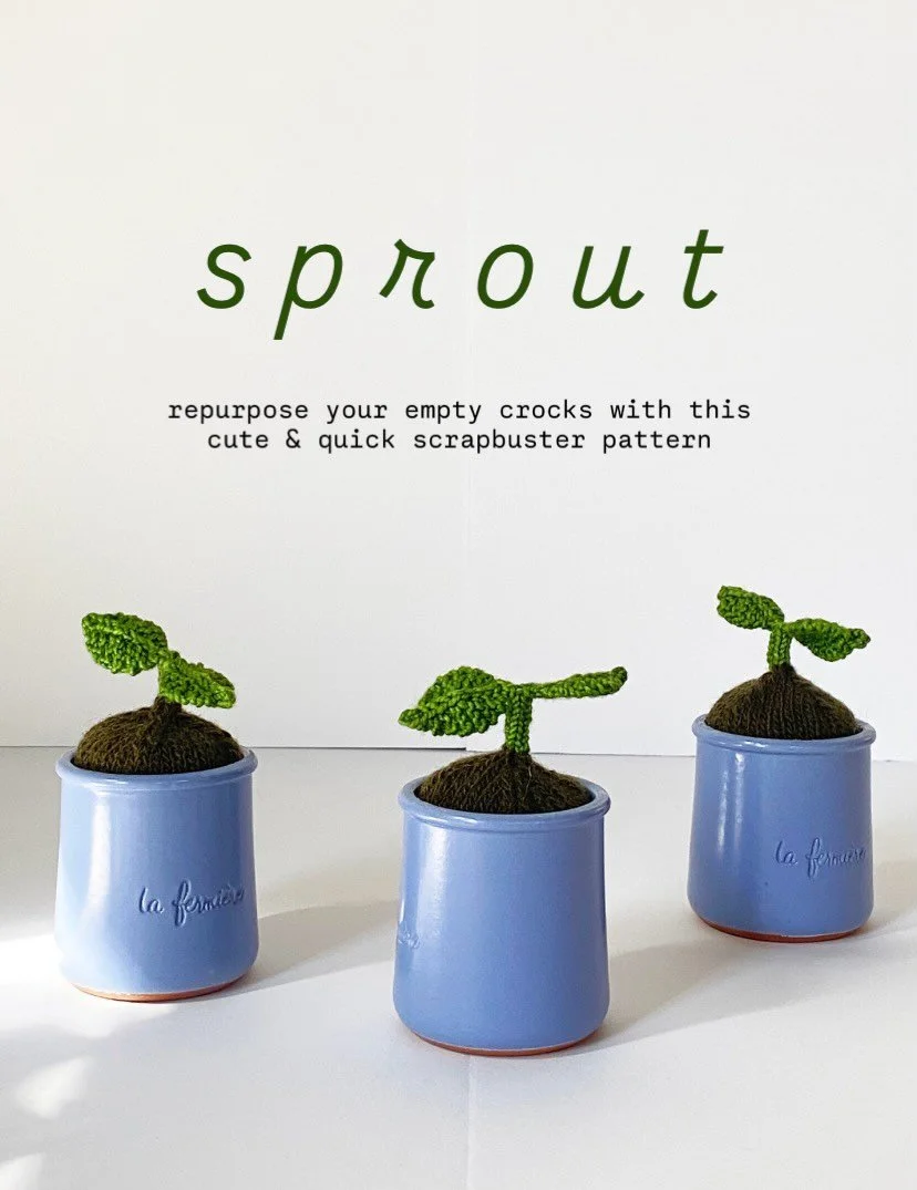 my newest knitting pattern &ldquo;sprout&rdquo; is now available on ravelry and elisemade.com 🌱

i am always looking for creative ways to recycle the gorgeous @lafermiere.us ceramic crocks, and i just love how cute the little seedlings look inside t