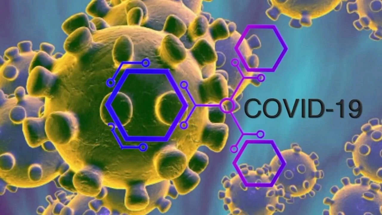 COVID-19 updates and new policies announcement graphic with illustrated coronavirus and public health information for families and caregivers