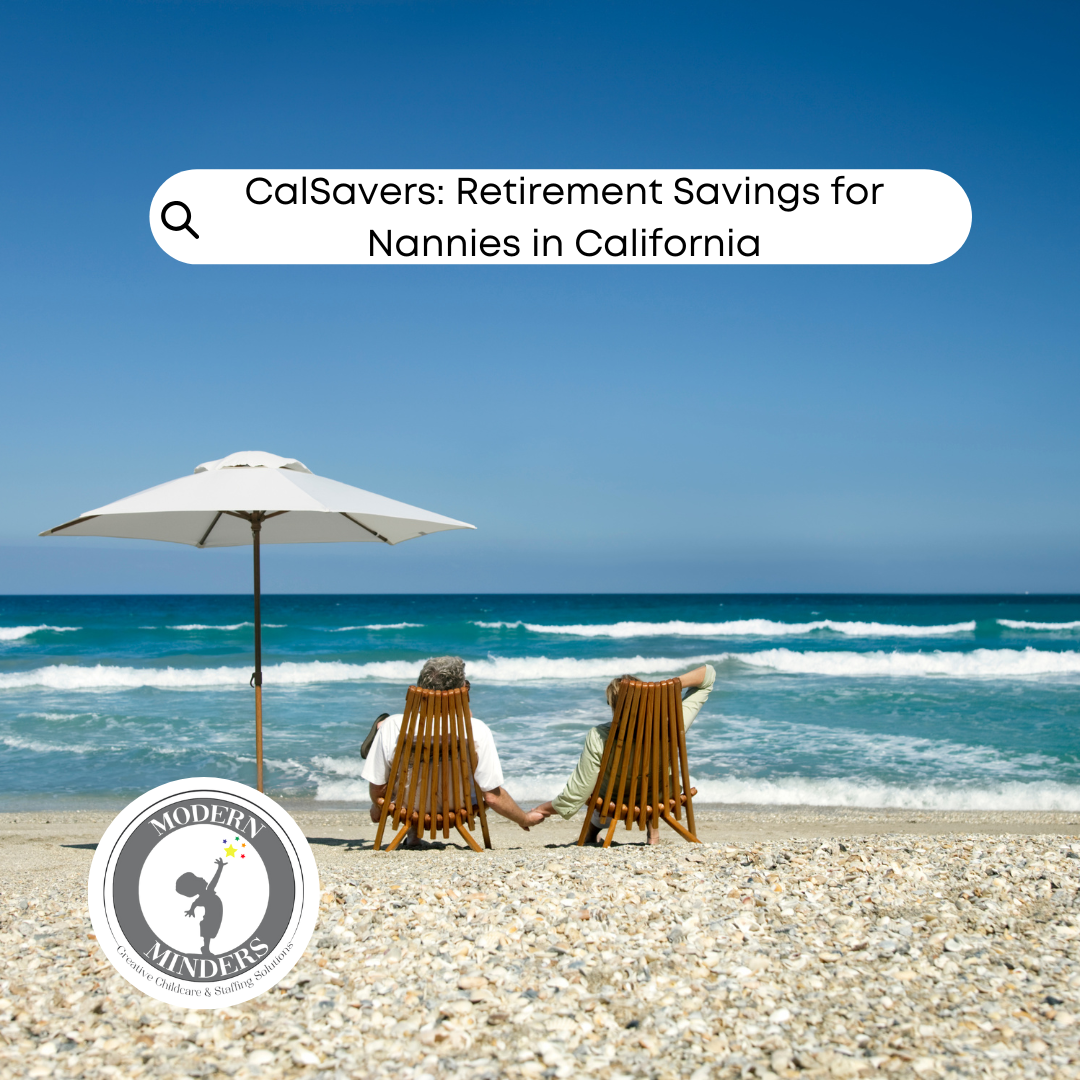 wo people seated on beach chairs facing the ocean, representing long-term planning and retirement savings for nannies in California.