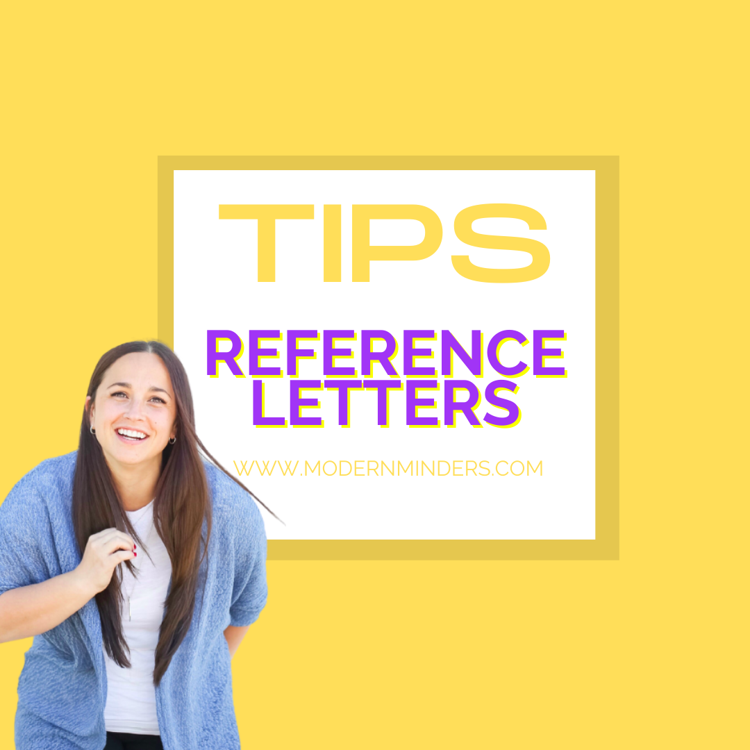 Caregiver smiling beside text reading ‘Tips: Reference Letters,’ representing professional development advice for nannies.