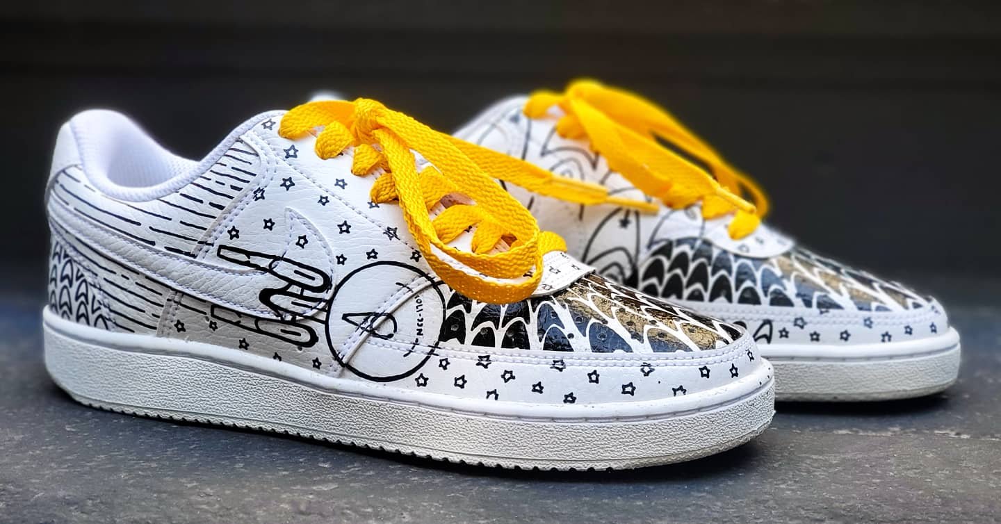  pattern: custom   shoes: nike court vision  laces:  colored flat, maize  aglets: as is  
