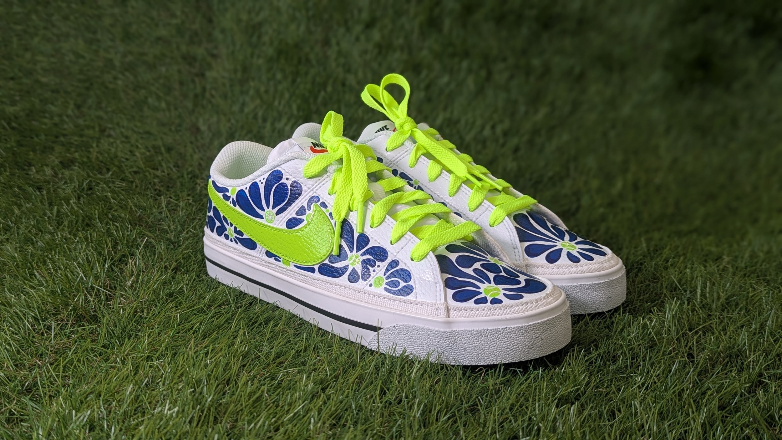  pattern: vina custom shoes: nike court vision laces: flat volt aglets: as is 