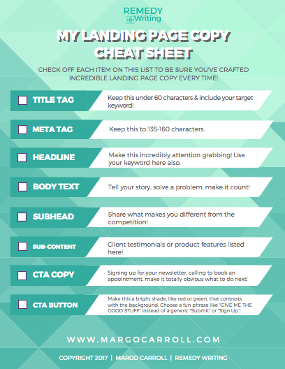 Margo Carroll Landing Page Cheatsheet