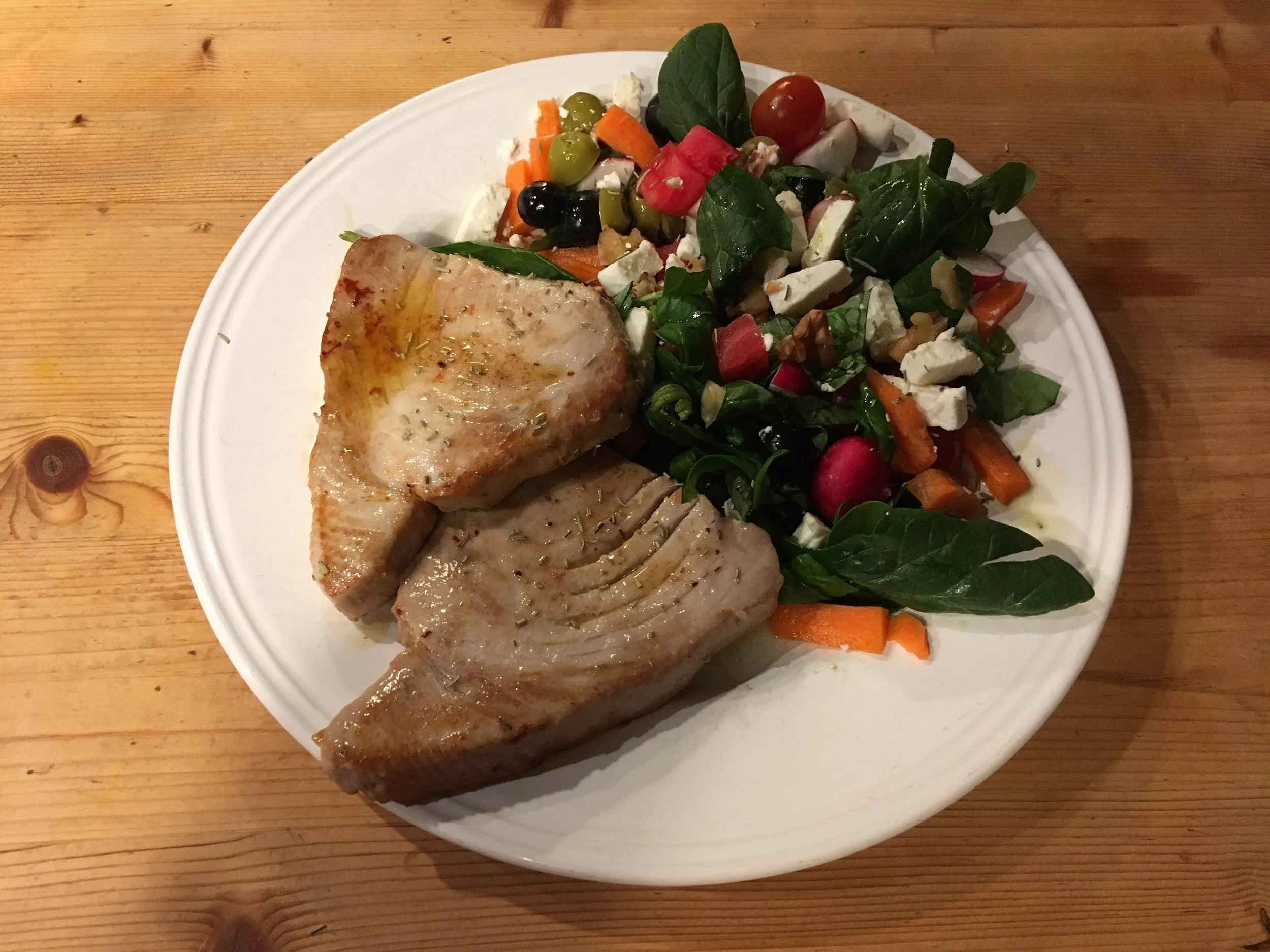 Tuna, Sweet Potato Wedges & Salad