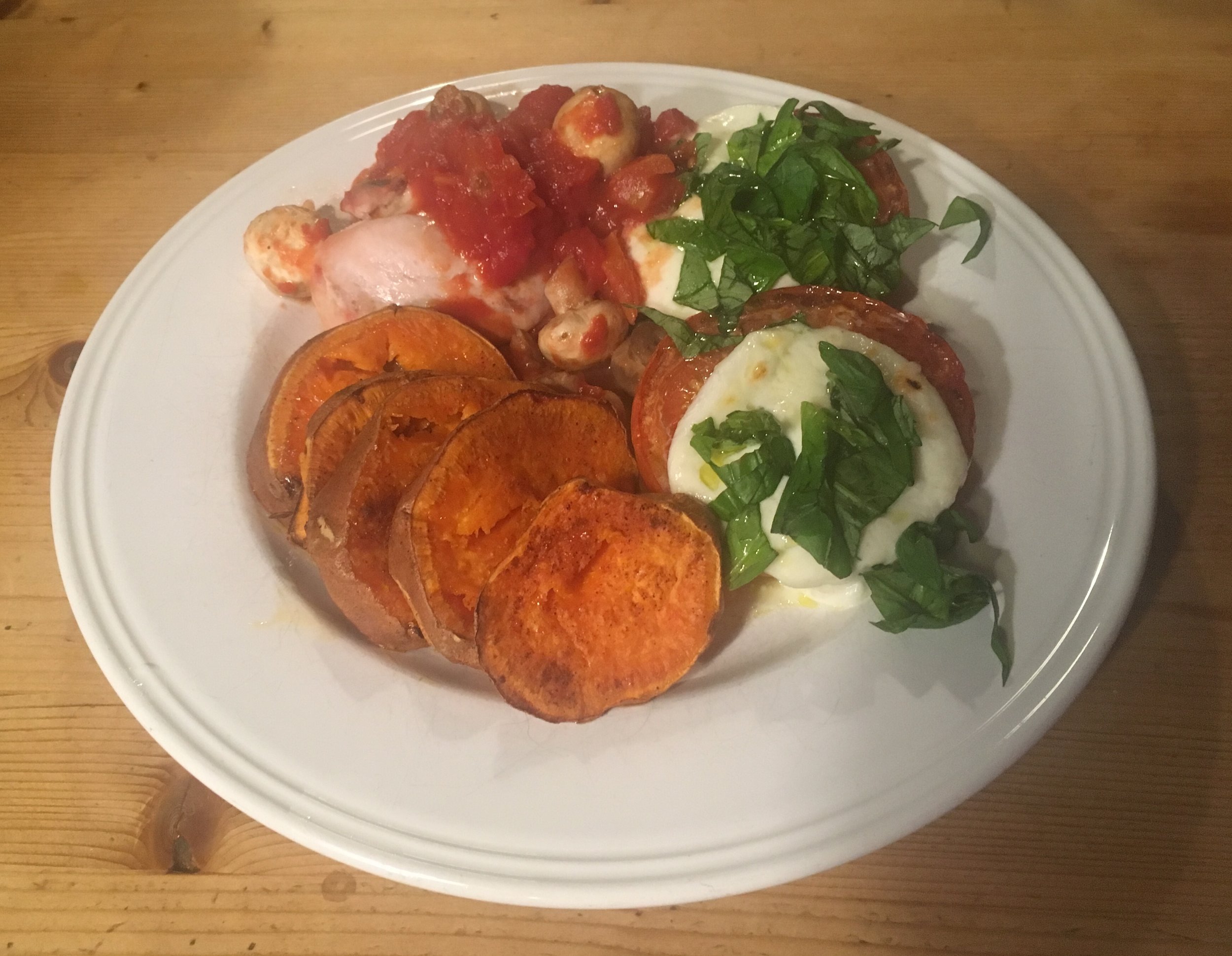 Oven Baked Chicken and Burrata on Tomato