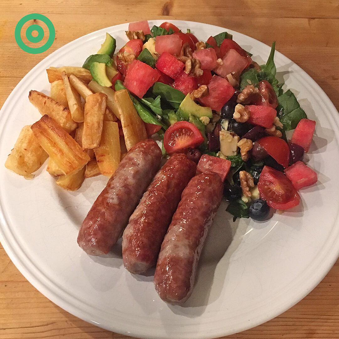 Gluten Free Sausages, Roast Parsnips and Big Salad!