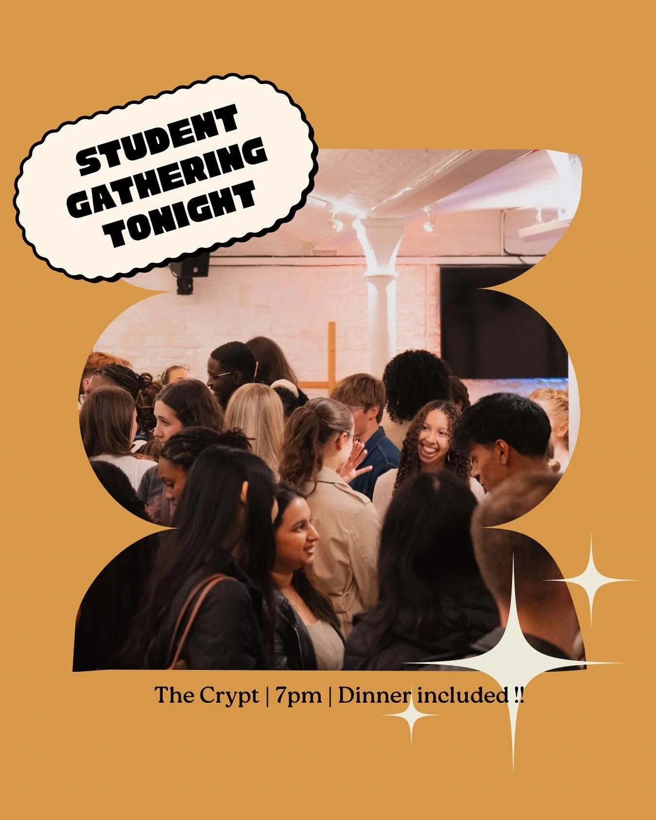 TONIGHT ✨

Student gathering from 7pm in the Crypt at woodlands church! 
It&rsquo;s our first student gathering of the term and we can&rsquo;t wait to meet, eat, worship and learn together !! If you have any questions do pop us a dm. 

See you tonigh