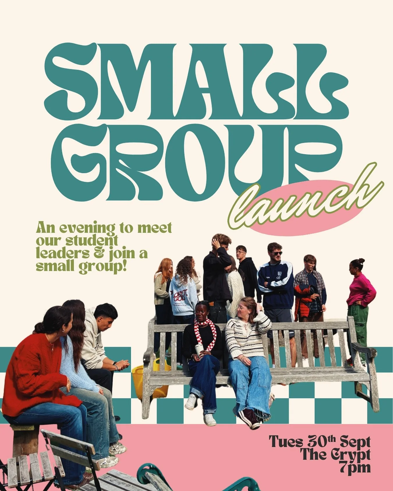 🌟 Small Group Launch 🌟

Tomorrow | 7pm | The Crypt 

An evening to meet our student leaders and get plugged into a small group!
