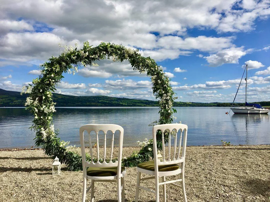 The moongate for Sam and Nick’s wedding, on the shores of Lough Derg at Annacarriga, Killaloe, Co. Clare
