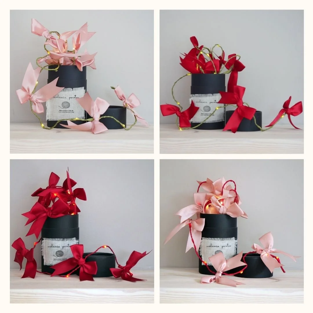 Ruby red and vintage pink satin bow fairy light colour options