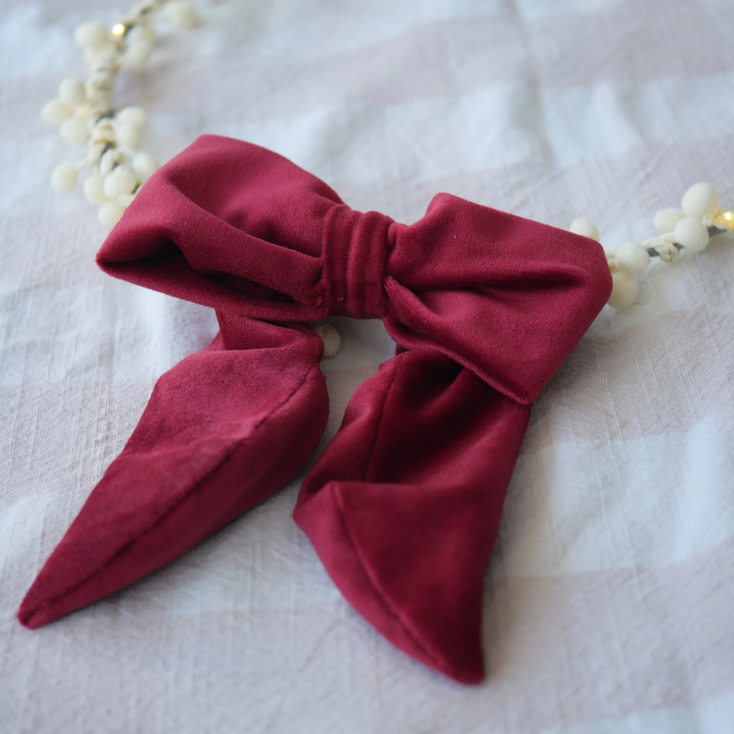 Red velvet bow battery pack cover for handmade fairy lights