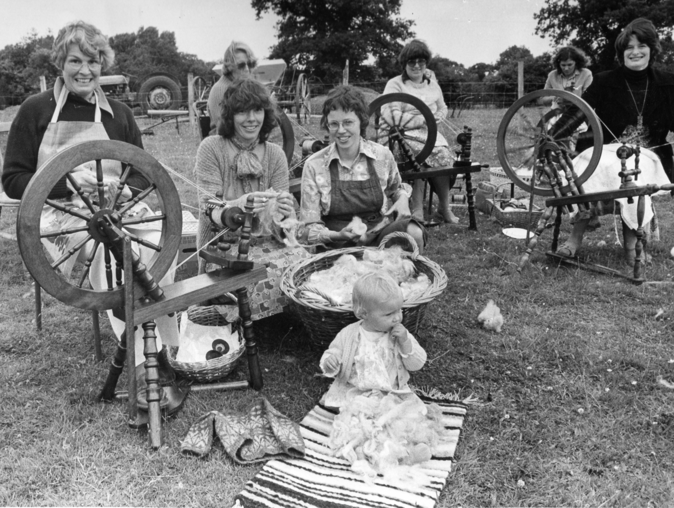 1979 - Attending her first spinning class run by her mother (centre left in the picture).