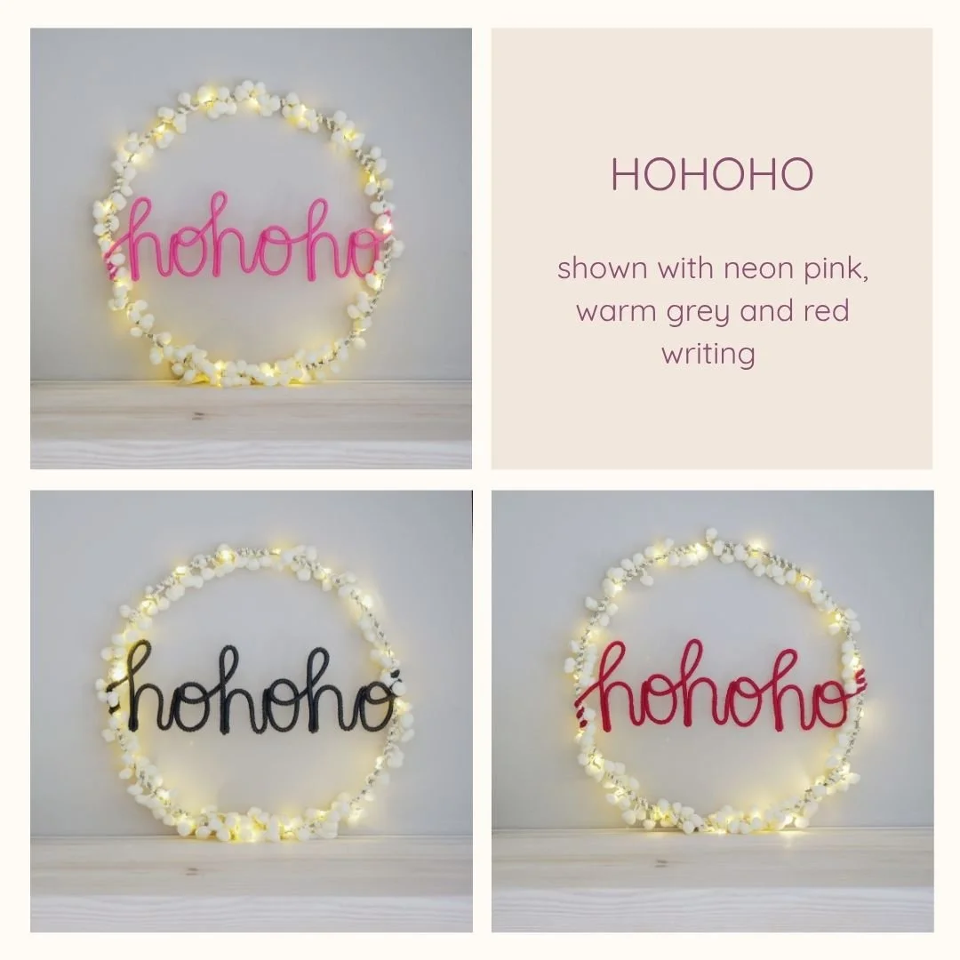 Ho Ho Ho white pom pom Christmas wreath lettering options