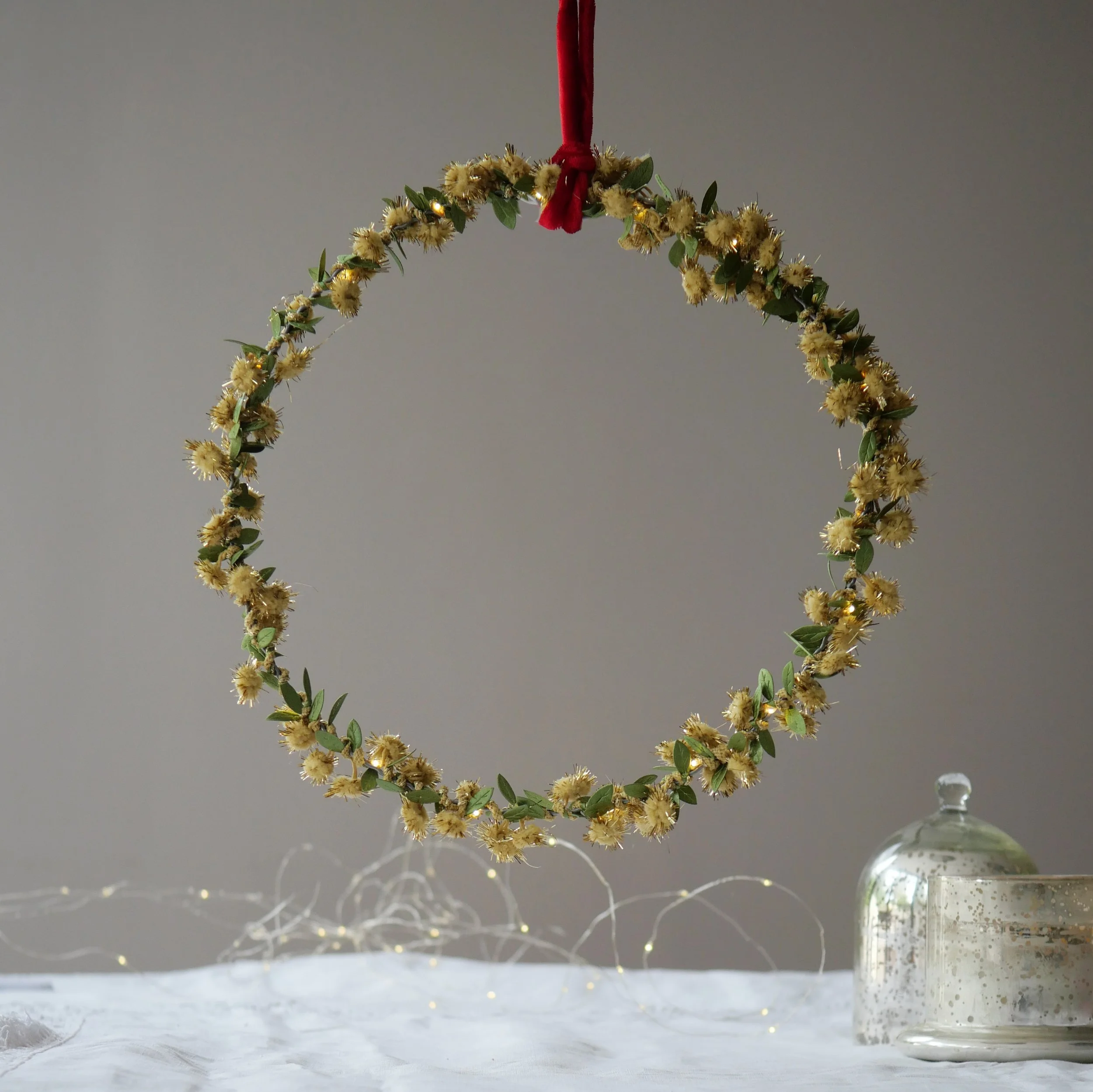 Tinsel pom pom and green leaf wreath.jpg