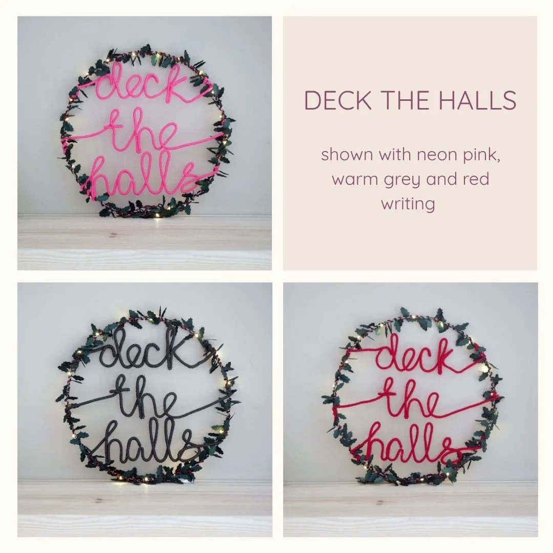 Deck the Halls Christmas message wreath lettering options