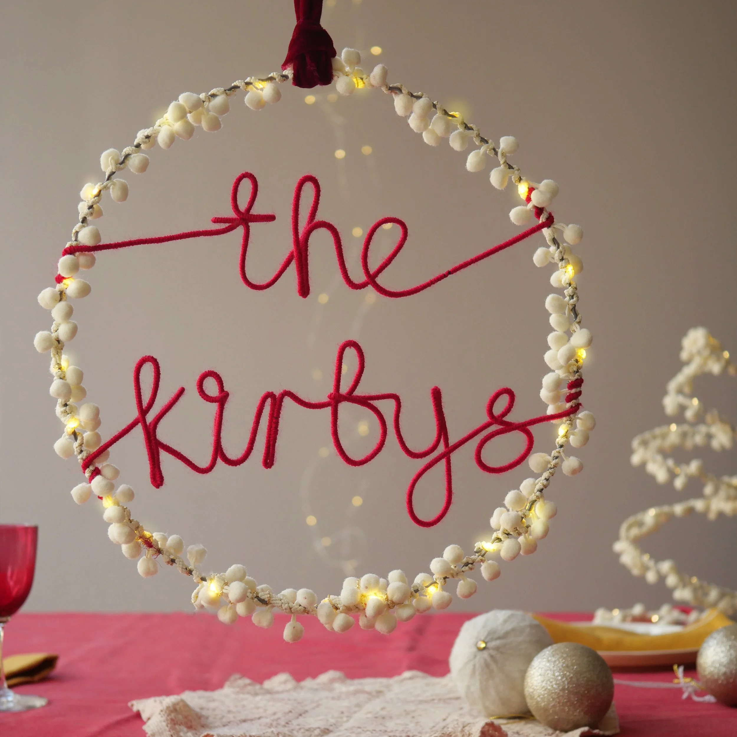 Personalised Family Pom Pom Christmas Wreath