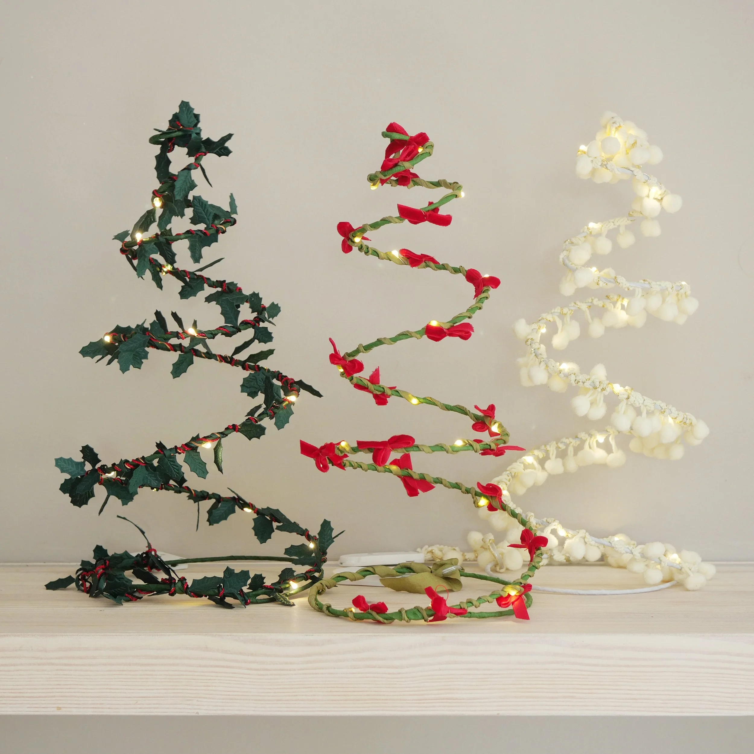 Pom pom Christmas table trees in festive colours