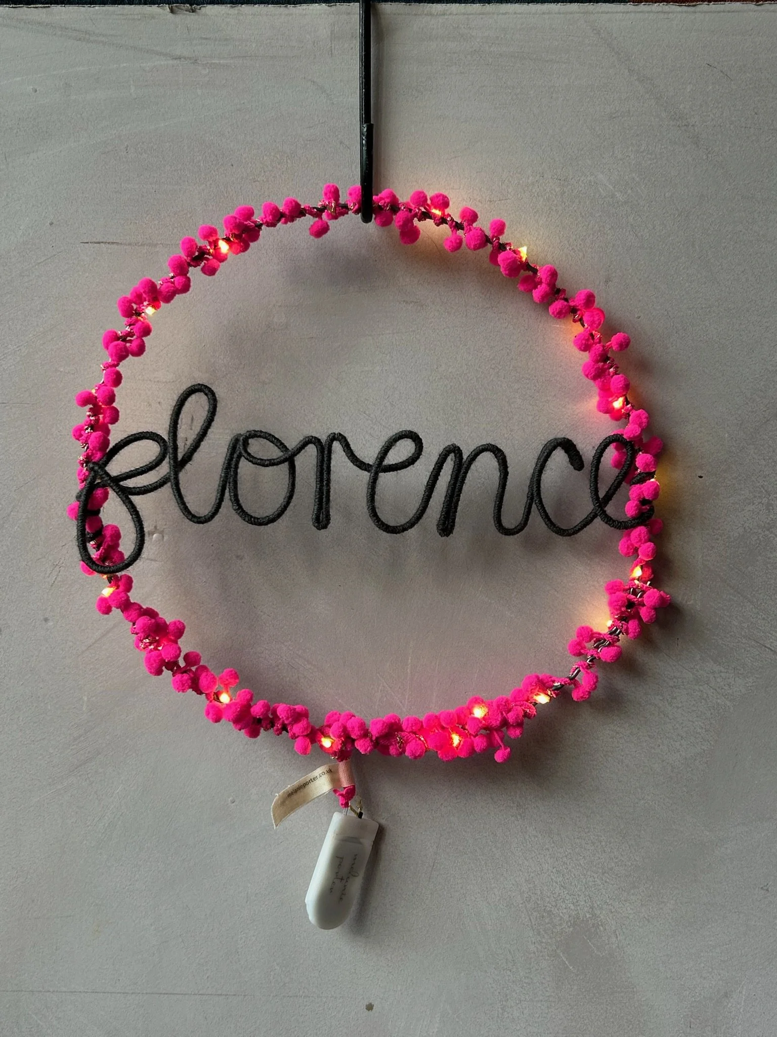 Personalised Neon Pink Pom Pom Hoop Light - Florence