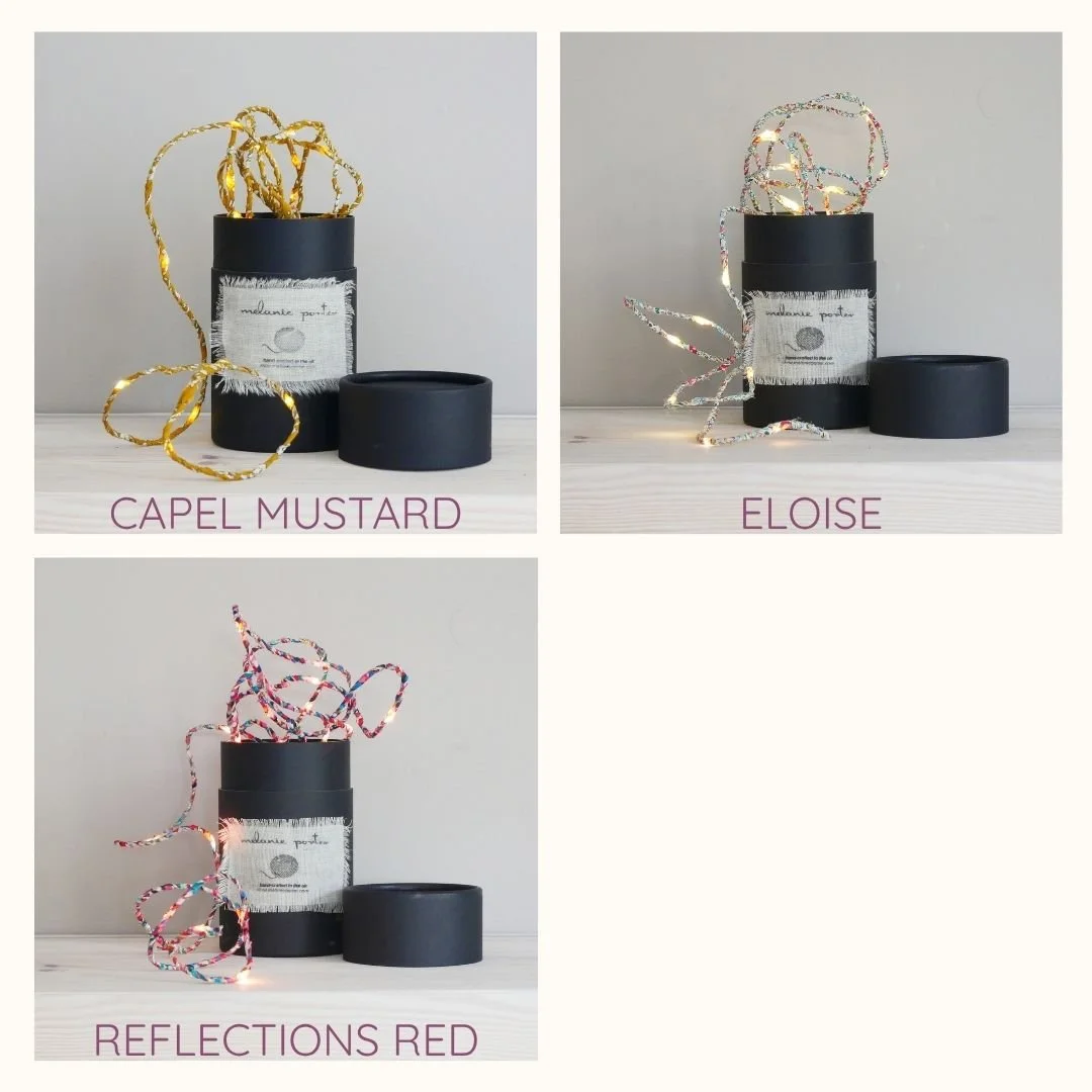 Liberty fairy light fabric options including Capel Mustard and Eloise